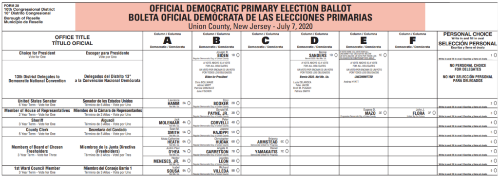 NJ Ballot, 2020